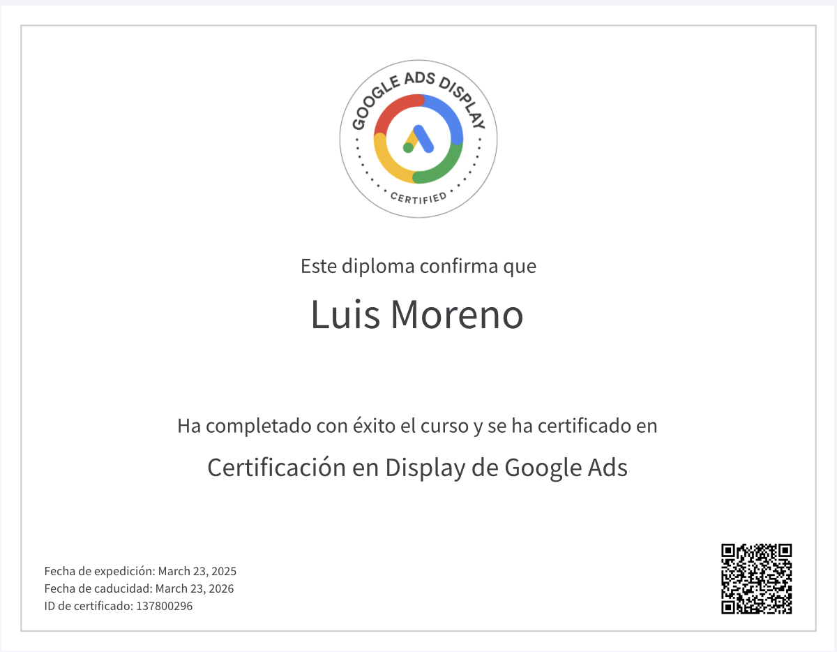 Certificado de google en Displey